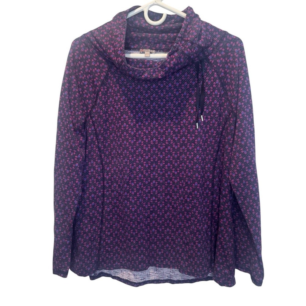 Talbots Women Purple Pink Geometric Funnel Neck Pullover Top Large